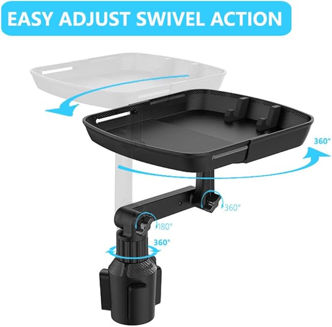 Cup Holder Tray Table, 360º Adjustable Car Drink Holders Tray, Stretchable Car Food Tray Coffee Table Stand with Phone Holder