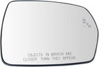 TRQ Passenger Side Heated Mirror Glass with Blind Spot Detection, Convex, Snap On, Backing Plate, Compatible with 2015-2018 F