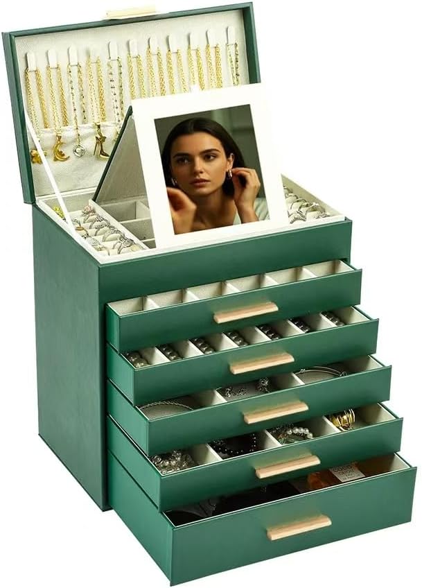 BOOVO Jewelry Boxes for Women, White and Black 6 Layer Large Jewelry Box for Necklace, Bracelet, Earrings, Rings Storage, Jew