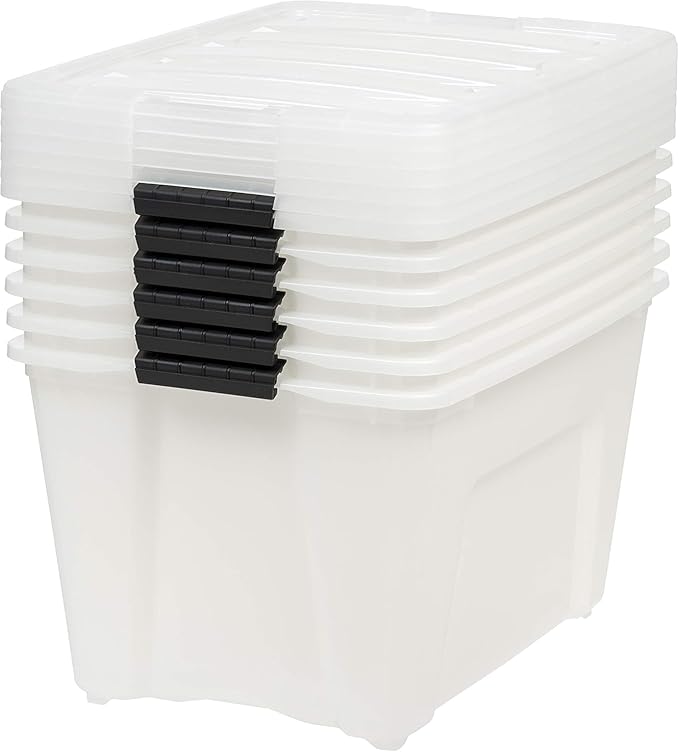 IRIS USA 54 Quart Stackable Plastic Storage Bins with Lids and Latching Buckles, 6 Pack - Pearl, Containers with Lids and Lat