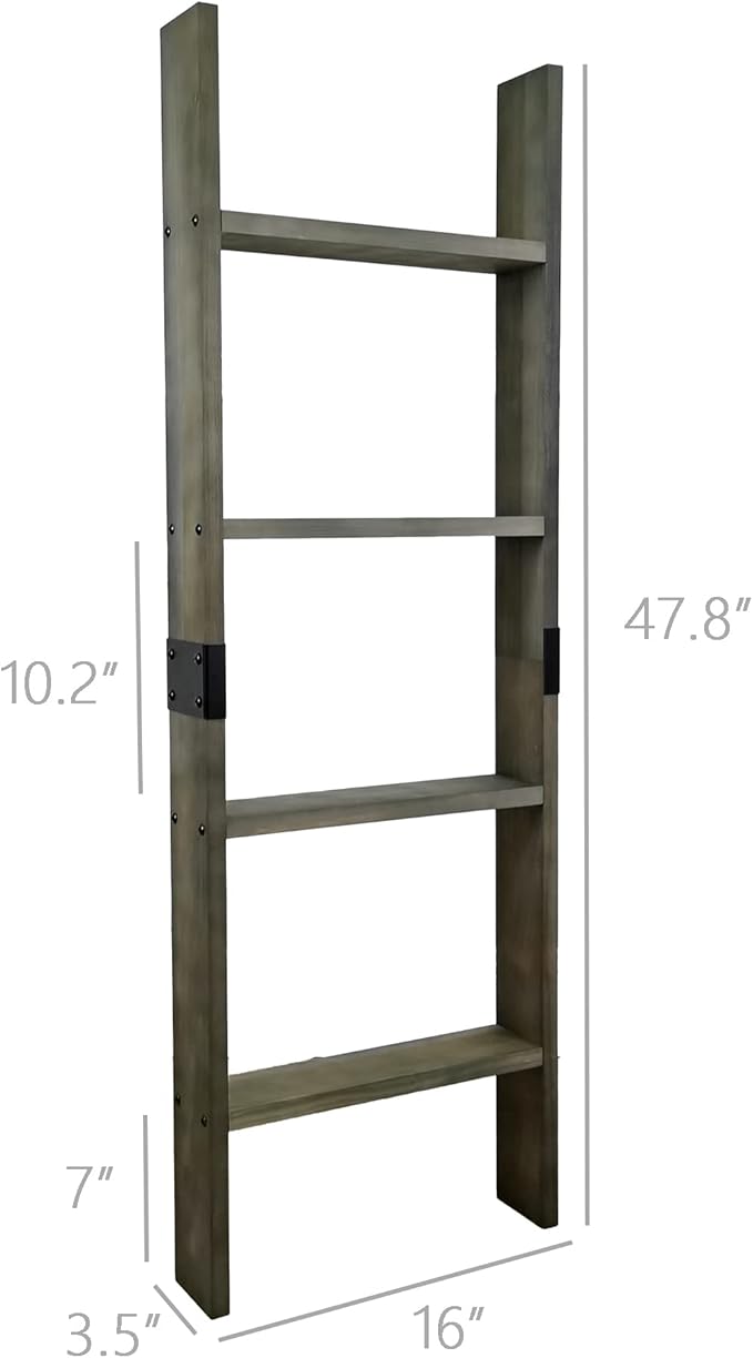 FixtureDisplays® 4-Foot Rustic Farmhouse Blanket Ladder, Wall-Leaning Decorative Wood Ladder, Ladder-Style Pine Wood Blanket 