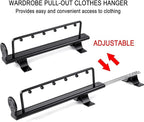 Pull Out Closet Hanger 25-44Cm Metal Sliding Clothes Rail,Extendable Clothing Storage Rack for Wardrobe Space Saving,Black Ma