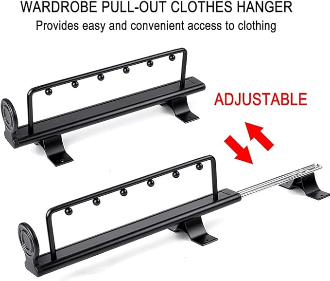 Pull Out Closet Hanger 25-44Cm Metal Sliding Clothes Rail,Extendable Clothing Storage Rack for Wardrobe Space Saving,Black Ma