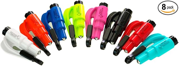 resqme The Original Emergency Keychain Car Escape Tool, 2-in-1 Seatbelt Cutter and Window Breaker, Made in USA, Rainbow Pack 