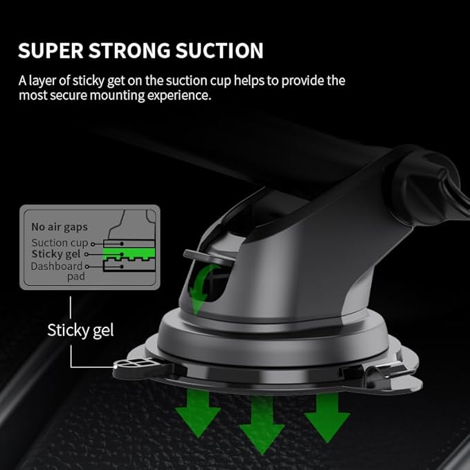 Esoulk One Touch Car Phone Mount - Dashboard & Windshield Cell Phone Holder, Strong Suction Cup Auto Stand with Adjustable Telescopic Arm, 360° Rotation for iPhone, Samsung & All Smartphones