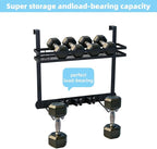 Broom Holder Door Mount,Door Mounted Broom and Mop Holder with Dual Tool Hooks, Three Slots, and One Tool Storage Basket For 
