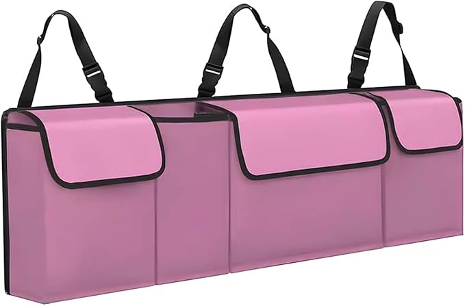 Car Trunk Organizer, Waterproof Backseat Hanging Large Storage with Adjustable Straps, Collapsible Cargo Bag with 4 Pockets,