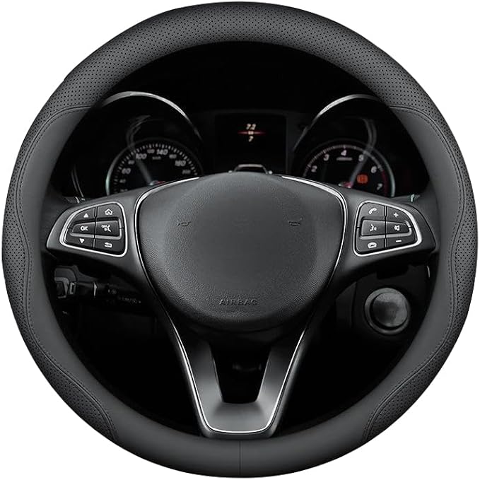 RYE for Jeep Steering Wheel Cover, Leather Car Steering Wheel Cover Heavy-Duty Durable Breathable, for Jeep Grand Cherokee Wrangler Compass Gladiator - Black Pattern 2