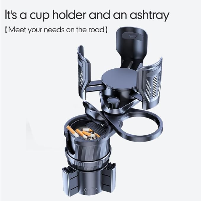 4 in 1 Upgrade Cup Holder Expander, Multifunctional Cup Holder for Car with Lock, 360° Rotating Cupholder Expander with Ashtr