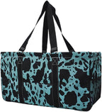 NGIL Extra Large Utility Tote Reusable Grocery Bag Oversized Collapsible for Groceries, Storage, Picnic, Beach (Cow Turquoise- Turquoise)