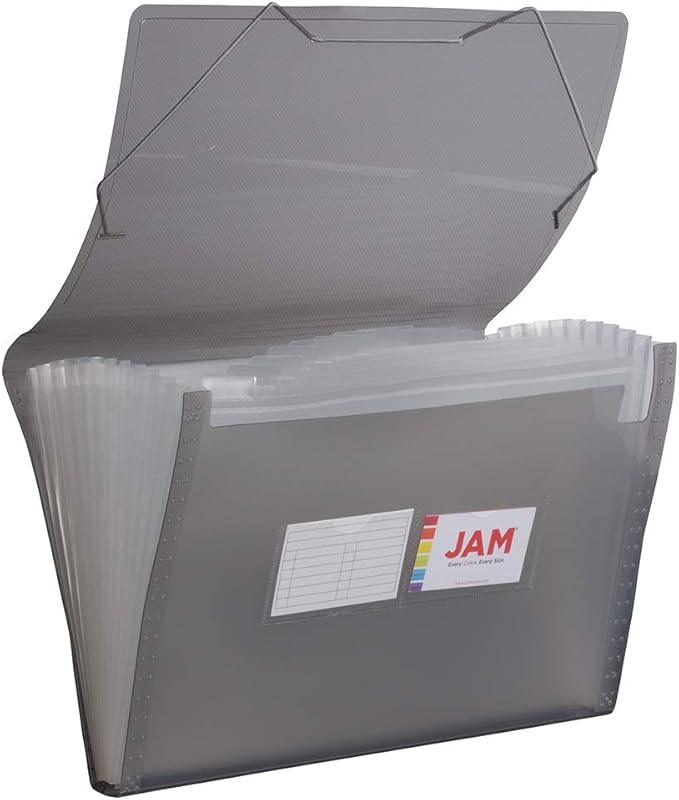 JAM PAPER Accordion Folders - 13 Pocket Plastic Expanding File - Legal Size - 10 x 15 - Smoke Grey - Sold Individually