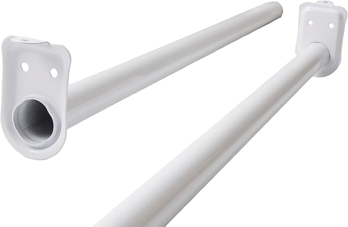 Design House 48 Inch to 72 Inch Adjustable Closet Rod for Hanging Clothes, White, Heavy Duty Steel, Center Support Bracket In