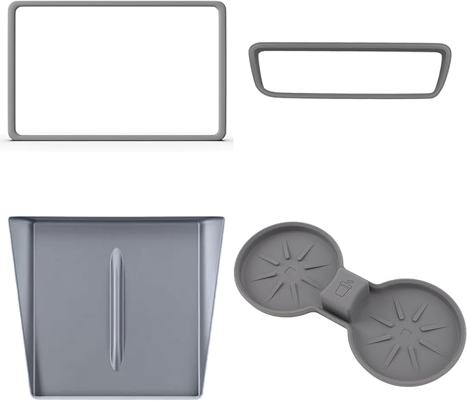 4 PCS for Tesla Model Y 2026 2025(Juniper) Model 3 2026 2025 2024 Center Console Screen & Rear View Mirror Frame Cup Coaster Cover Mat for Phone Charging Space, Silicone Grey