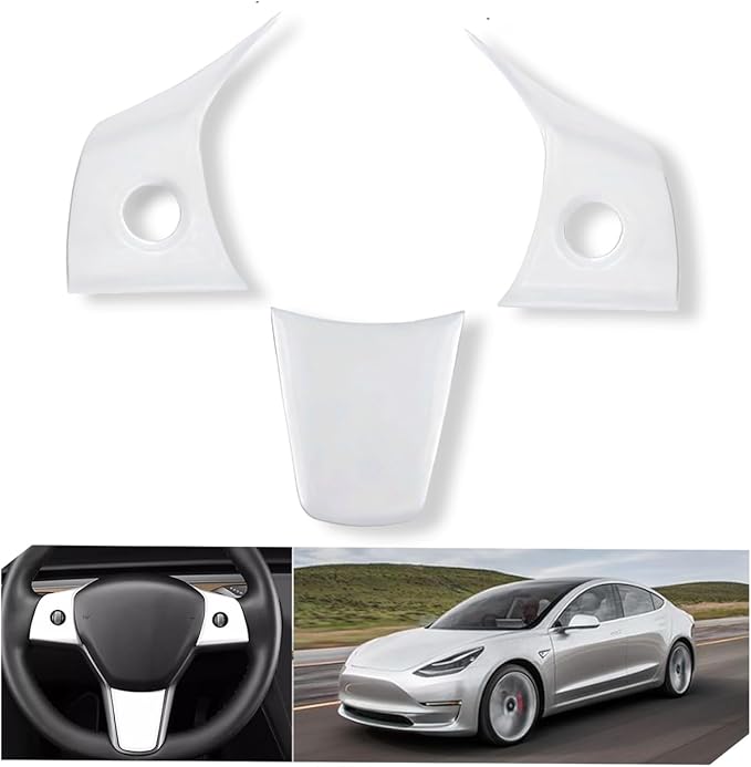 for Tesla 2017-2023 Model 3 and 2020-2024 Model Y Steering Wheel Cover Trim Interior Decoration Protection Accessories (Matt Withe)