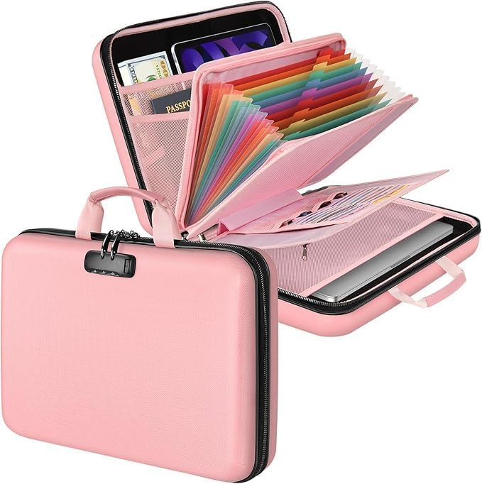 Fireproof Document Organizer Bag, 5200℉ File Organizer Safe Box, Hard Shell Document Bag with 13 Pocket Accordion File Folder