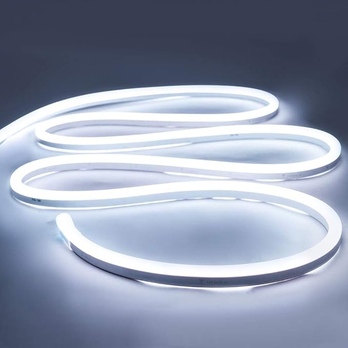 iNextStation 12V LED Strip Lights 16.4FT, Flexible Silicone Neon Rope Light, Waterproof, Cuttable, Dimmable & Linkable, for Cabinet, Ceiling, Wall, Bedroom, Kitchen (16.4FT(No Plug), White)