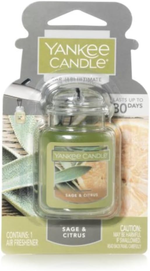 Yankee Candle Car Air Fresheners, Hanging Car Jar Ultimate, Neutralizes Odors Up To 30 Days, Sage & Citrus, 0.96 OZ (Pack of 