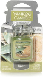 Yankee Candle Car Air Fresheners, Hanging Car Jar Ultimate, Neutralizes Odors Up To 30 Days, Sage & Citrus, 0.96 OZ (Pack of 