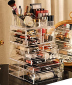 Cq acrylic Clear Makeup Storage Organizer Drawers Skin Care Large Cosmetic Display Cases Stackable Storage Box With 11 Drawer