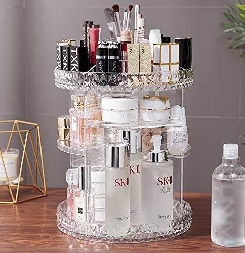 Cq acrylic Rotating Makeup Organizer,Adjustable Spinning Skincare Organizer for Vanity,Countertop,Clear Rotating Perfume Orga
