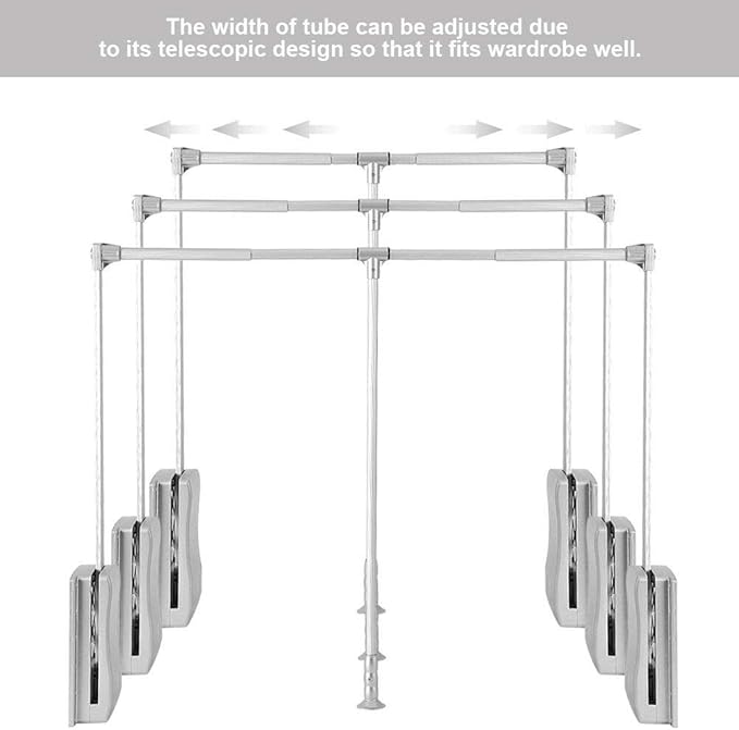 Nisorpa Pull Down Closet Rod, Adjustable 35-48 Inch Aluminium Wardrobe Lift Rail Organizer Buffer Return Closet Rod Pull Down