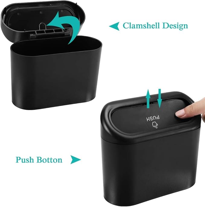 Accmor Car Trash Can with Lid, Mini Auto Dustbin Garbage Organizer Holder 2 Packs, Automotive Storage Container Bin with 60 Pcs Bags for Vehicle, Home, Office