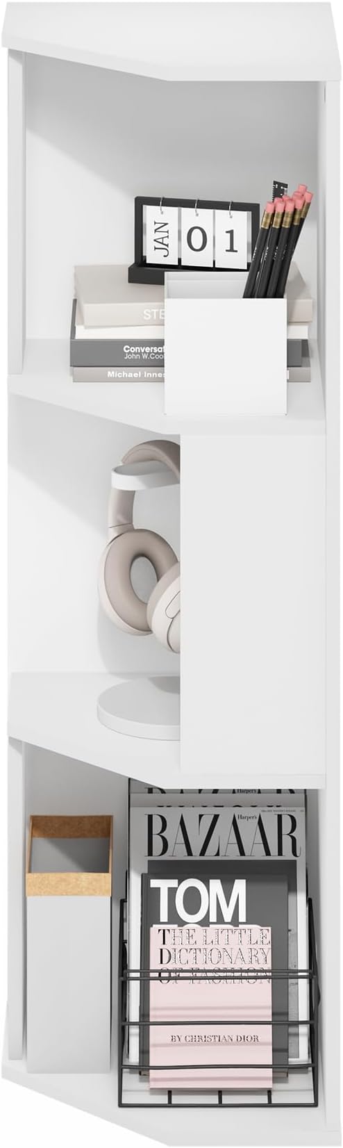 Furinno ECON Corner Shelf, 3-Tier Corner Book Shelf, Storage Shelves, Display Rack, Bookshelf, for Organization and Storage, 