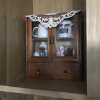 Rosetta Mini Countertop Country Vintage Locker, Wall-Mounted Wood Display with Organic Glass Door, Food Storage, 2 Bottom Dra