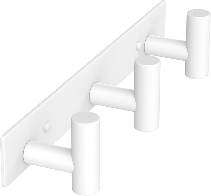 VAEHOLD Hat and Coat Wall Mount Rack - Hooks for Robes, Bags, Keys, and Towels - Bathroom Towel Hanger Organizer (White, “T“ 