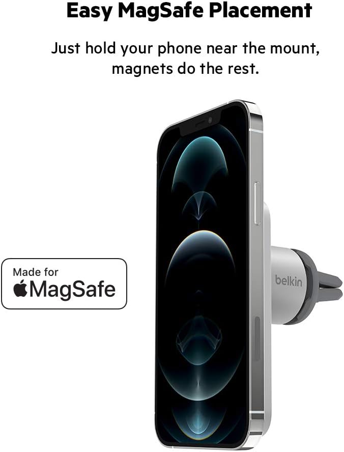 Belkin MagSafe Vent Mount Pro - MagSafe Compatible Phone Mount for Car - Wireless Magnetic Phone Holder Mount for iPhone 17, iPhone 16, 15, Pixel 10, & More - Car Accessories (Certified Refurbished)