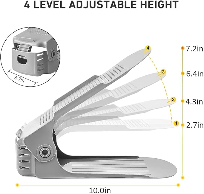NVGSN Shoe Slots Organizer 20 Pack - Shoe Stackers for a Pair of Shoes, Shoe Storage Shoe Space Savers 50%, 4 Levels Adjustab