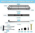 Broom Holder Door Mount,Door Mounted Broom and Mop Holder with Dual Tool Hooks, Three Slots, and One Tool Storage Basket For 