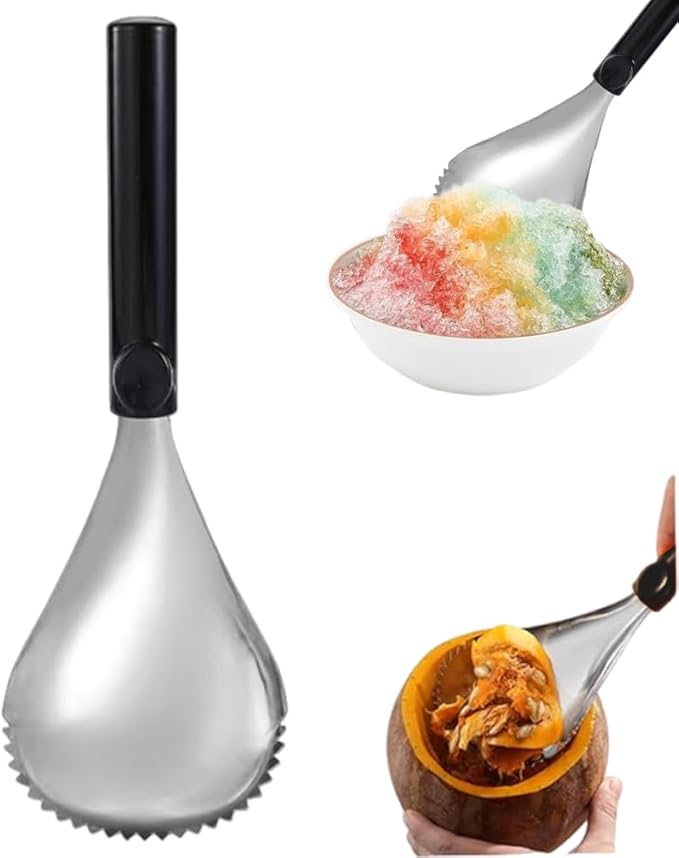 Serrated Ice Crusher Spoon,Multipurpose Metal Ice Scoop Ice Cream Scoop for Smoothies Shaved Ice Frozen Cocktails,Fruit Corer