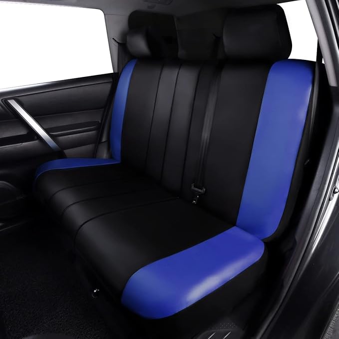 Flying Banner car seat Covers Protects Water Proof Faux Leather Carbon Fiber Front and Rear Bench (Blue Black, Full Set - 9PC