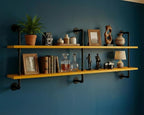 Industrial Pipe Shelving Rustic Floating Bookshelf for Living Room 60 Inch Wall Mounted Bookshelf Pipe Shelves with Wood Plan