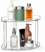 2 Tier Clear Acrylic Bathroom Corner Organizer, Countertop Vanity Tray for Makeup, Cosmetics, Perfume - Freestanding Storage 