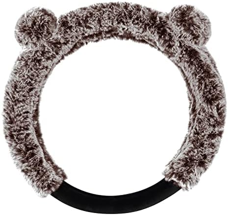BDK Bear Fur Steering Wheel Cover, Plush Faux Fur Fuzzy Steering Cover for Car Truck Van SUV, Standard Size Fits Wheels 14.5-