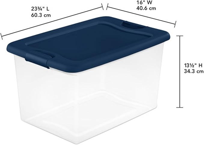 Sterilite 24-Pack Color Program, Large Clear Plastic Storage Bins with Lids, 64 Quart, Blue - Stackable Organizing Container 