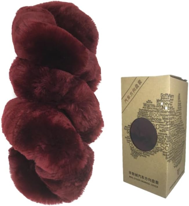 Furry Fluffy Wool Sheepskin Car Steering Wheel Cover for Girls Women Universal car 14 1/2-15 1/2inchs(Grape Red)