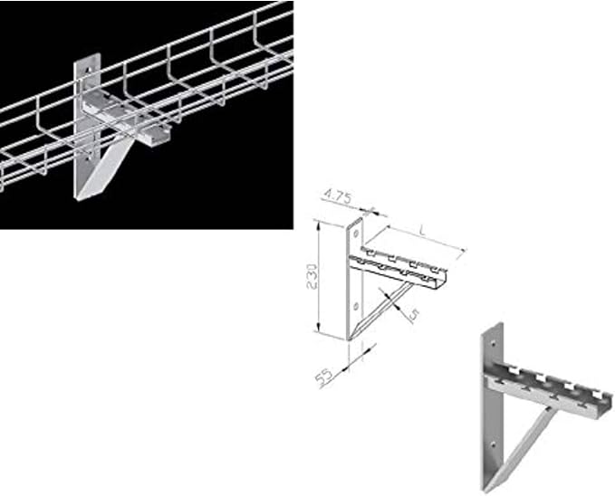Kable Kontrol Cantilever Wall Bracket – 8” Width - Wire Mesh Tray Cable Management Rack Cords Organizer Cable Basket, Zinc Pl