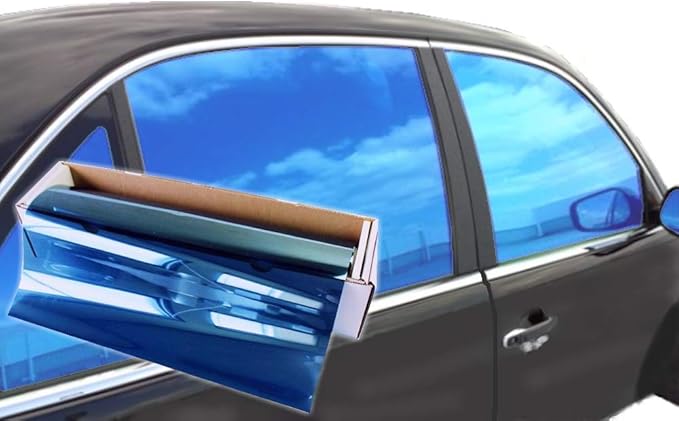Reflective Car Window Tint Film - One Way Window Mirror Glass Shield Automotive Tinting Sun Blocking Anti UV Heat Control for Car SUV Truck Tractor Boat House Blue 20 Inches x 10 Feet