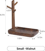 Black Walnut Solid Wood Key Dish Bowl for Entryway Table Square Tray With 3 Hooks, Open Storage for Keys, Wallet, Jewelry (Wa