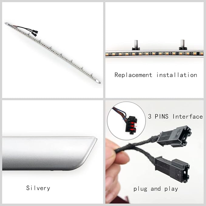 Car Interior Door LED Lighting Ambient Light Trim Strip Accessories for BMW 3 Series F30 F31 320i 328i 330i 335i 340i Door Two-Color Atmosphere Lamp Replacement Cover (Silver)