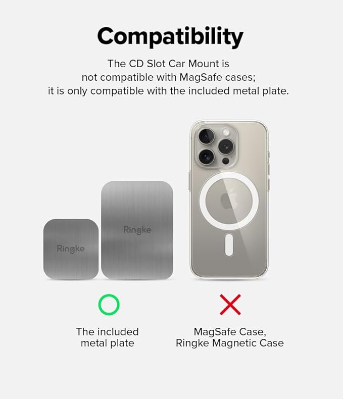 Ringke 2 in 1 CD Slot Car Phone Holder Mount One Touch Premium Adjustable Phone Grip Strong Magnet Clip Cradle for Universal Smartphone - Black