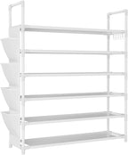 LANTEFUL 6 Tier Shoe Rack Storage for 24-30 Pairs Shoe and Boot, Shoe Organizer with Hook and Side Pocket Free Standing Long 