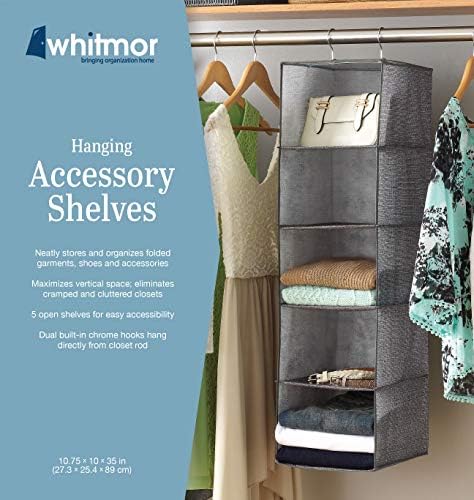 Whitmor Hanging Accessory Shelves 5 Open Sweater Shelves Crosshatch Gray