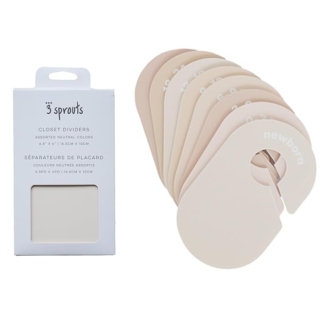 3 Sprouts Baby Closet Dividers 8-Piece Set Newborn to 2T - Double-Sided Organizer for Nursery Clothing Storage - Neutral