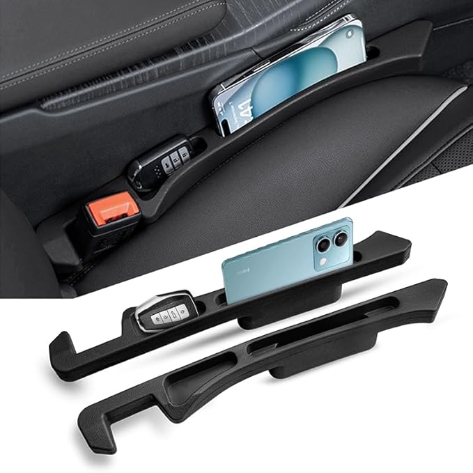 Car seat Gap Filler 2-Piece Multi-Functional Storage Belt with PU Material, seat Side Gap Filler to Prevent Items from Fallin