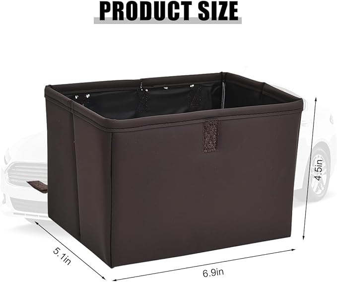 Car Trash Can, Leather Foldable Large Capacity Vehicle Hanging Garbage Bin Organizer, Waterproof Auto Interior Storage Bag Container Accessories, Universal for SUV Sedan Truck (Brown)