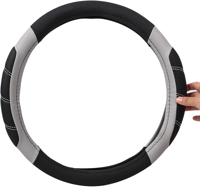 CAR PASS Line Rider Microfiber Leather Sporty Steering Wheel Cover Universal Fits for 95% Truck,SUV,Cars,14.5-15inch Anti-Sli